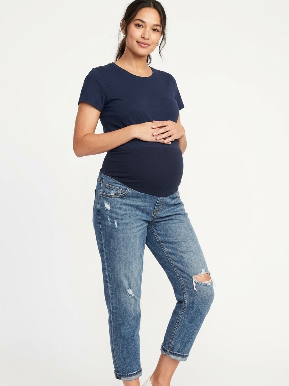 Old Navy Maternity Distressed Boyfriend Jeans Full Panel Medium Wash Size 6